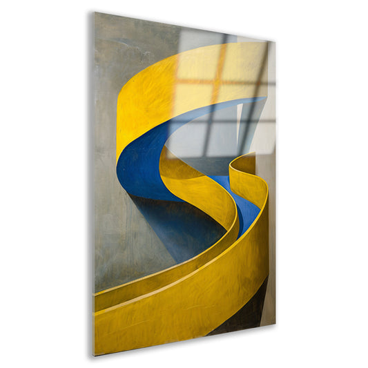 Geel-Blauw Abstract Kunstwerk met Slakvorm acrylglas