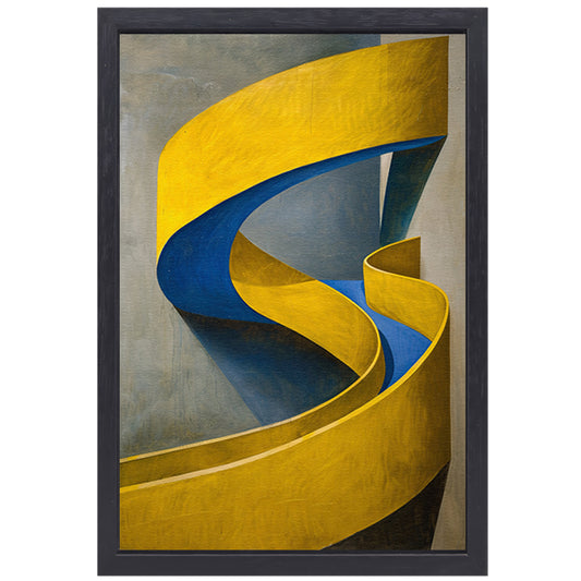 Geel-Blauw Abstract Kunstwerk met Slakvorm canvas met baklijst