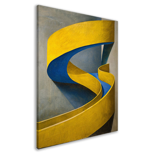 Geel-Blauw Abstract Kunstwerk met Slakvorm canvas