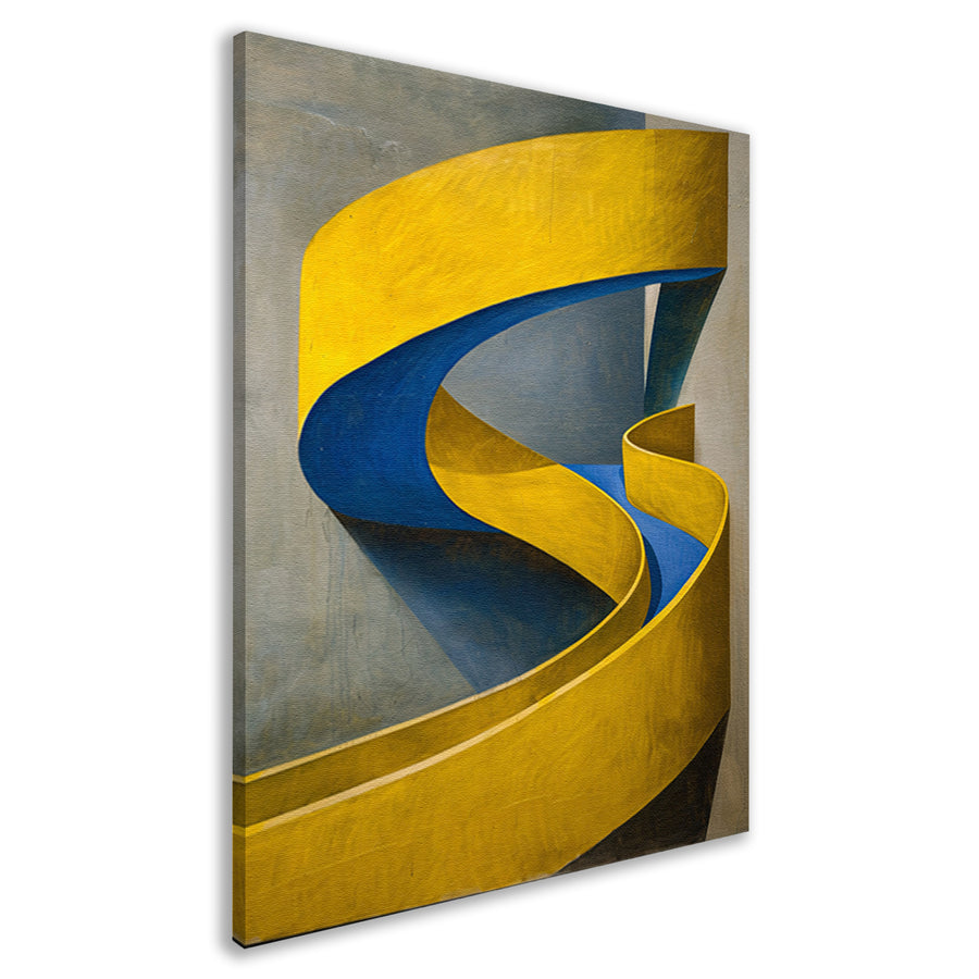 Geel-Blauw Abstract Kunstwerk met Slakvorm canvas
