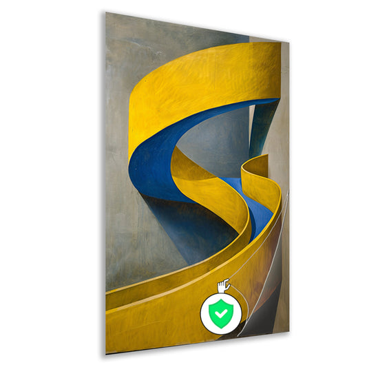 Geel-Blauw Abstract Kunstwerk met Slakvorm poster