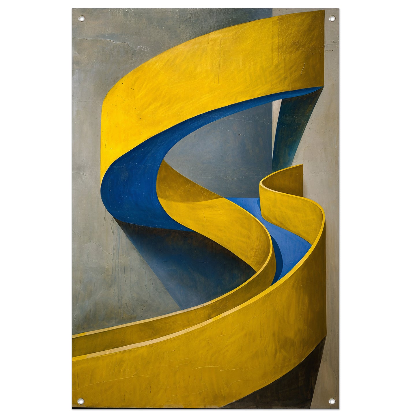 Geel-Blauw Abstract Kunstwerk met Slakvorm tuinposter