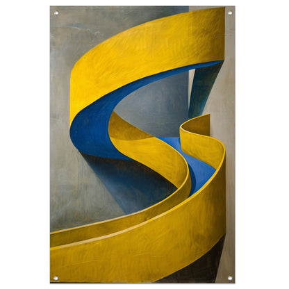 Geel-Blauw Abstract Kunstwerk met Slakvorm tuinposter