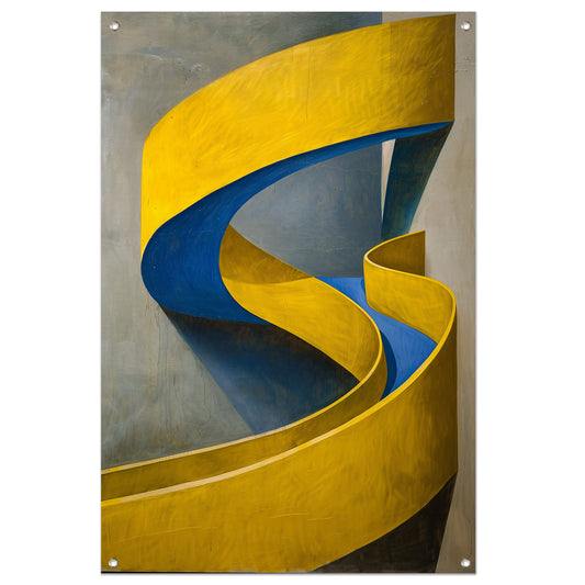 Geel-Blauw Abstract Kunstwerk met Slakvorm tuinposter