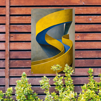 Geel-Blauw Abstract Kunstwerk met Slakvorm tuinposter