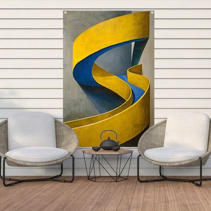 Geel-Blauw Abstract Kunstwerk met Slakvorm tuinposter