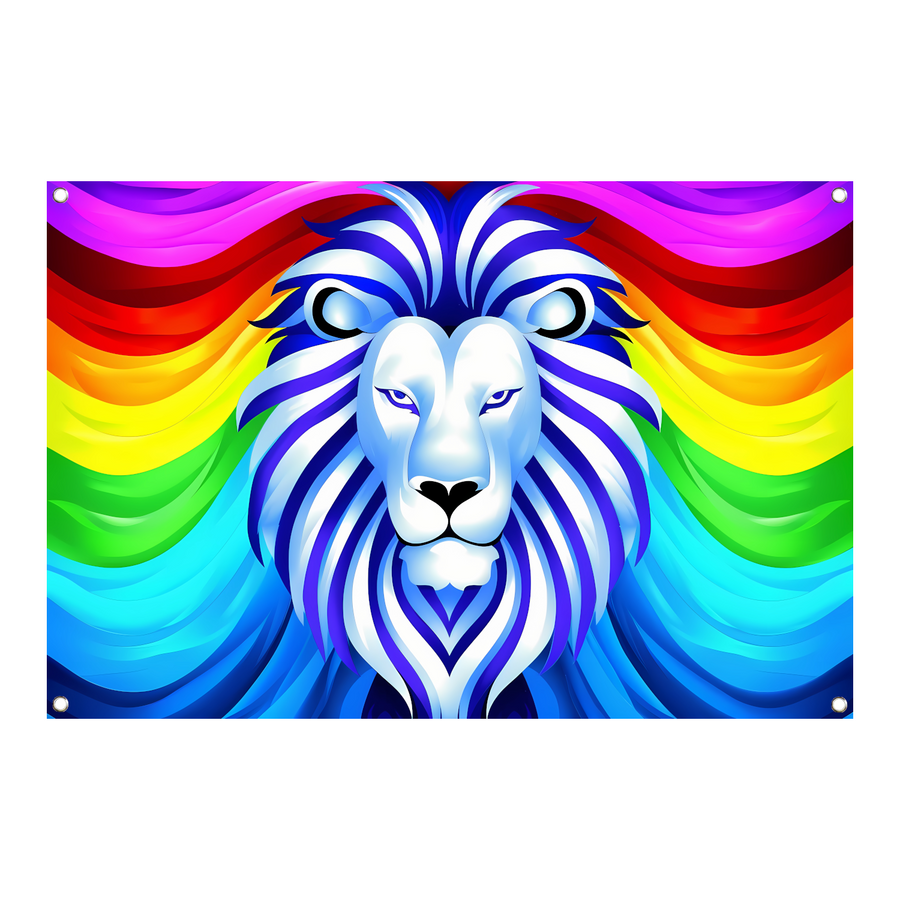 Kleurrijke abstracte leeuw met regenboog manen tuinposter