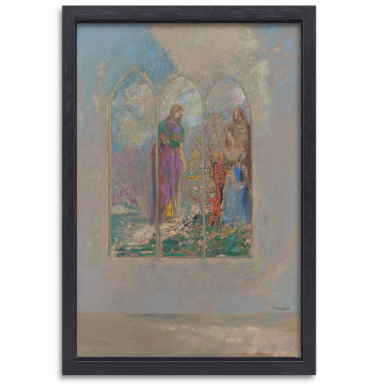 Toewijding in de buurt van een rode struik - Odilon Redon canvas met baklijst