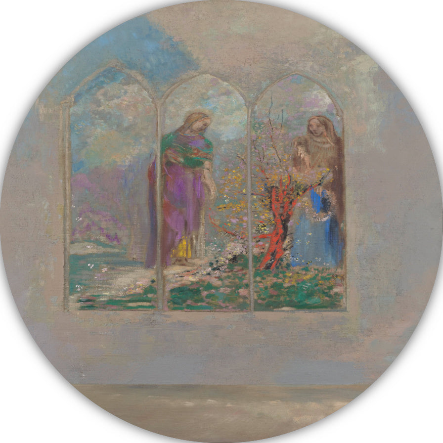 Toewijding in de buurt van een rode struik - Odilon Redon aluminium muurcirkel