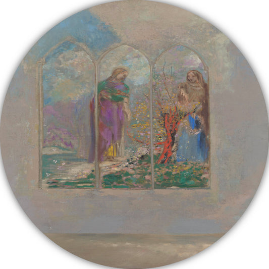 Toewijding in de buurt van een rode struik - Odilon Redon aluminium muurcirkel