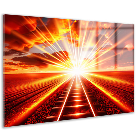 Dramatisch verlicht treinspoor bij zonsondergang acrylglas