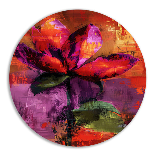 Kleurrijk abstract bloemenontwerp met levendige tinten aluminium muurcirkel