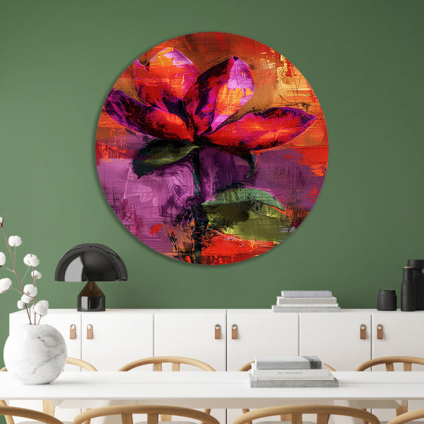 Kleurrijk abstract bloemenontwerp met levendige tinten aluminium muurcirkel