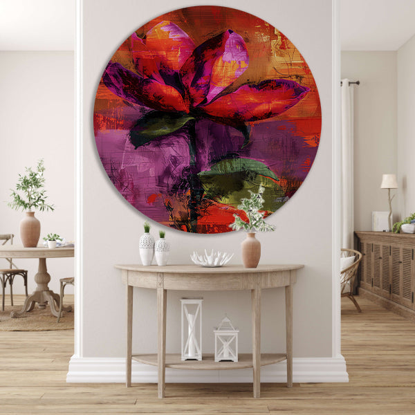 Kleurrijk abstract bloemenontwerp met levendige tinten aluminium muurcirkel