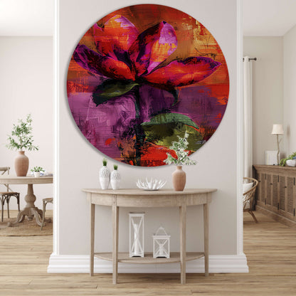 Kleurrijk abstract bloemenontwerp met levendige tinten aluminium muurcirkel