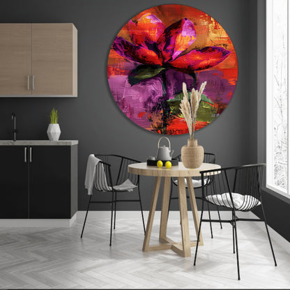 Kleurrijk abstract bloemenontwerp met levendige tinten aluminium muurcirkel