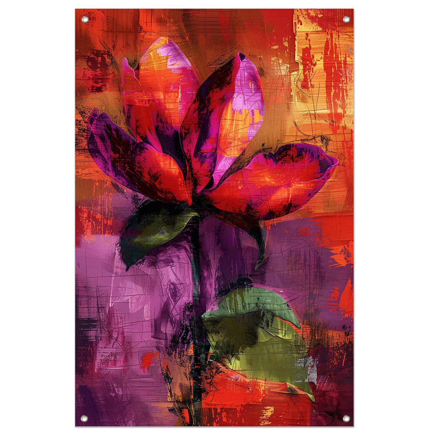 Kleurrijk abstract bloemenontwerp met levendige tinten tuinposter