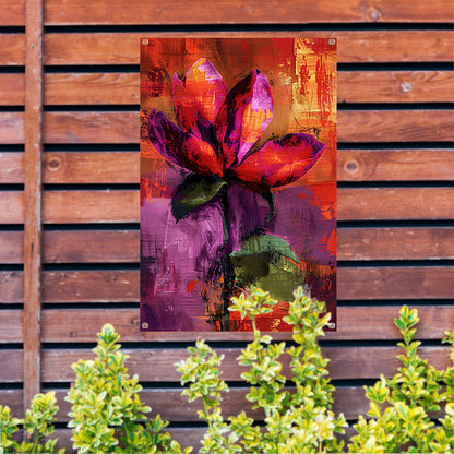 Kleurrijk abstract bloemenontwerp met levendige tinten tuinposter