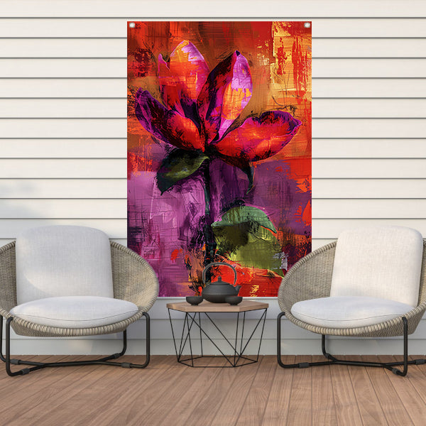 Kleurrijk abstract bloemenontwerp met levendige tinten tuinposter