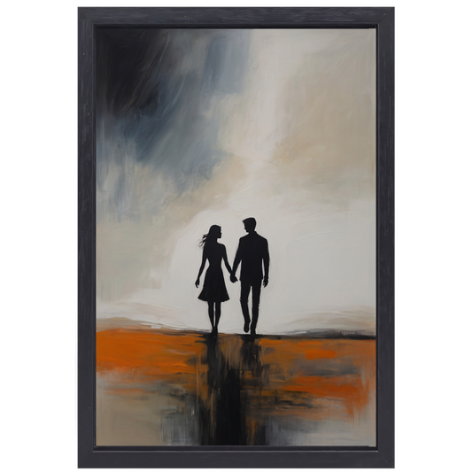 Reflectie van Verbinding in Oranje Schemering canvas met baklijst