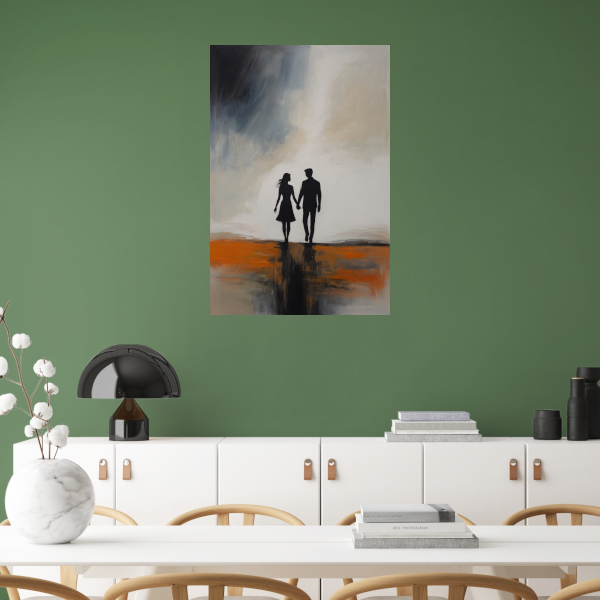 Reflectie van Verbinding in Oranje Schemering canvas met baklijst