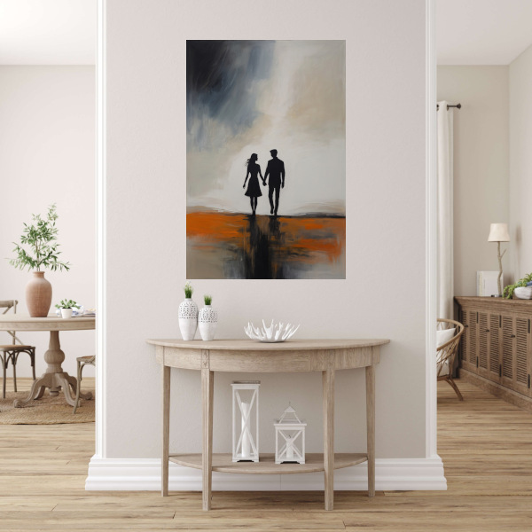 Reflectie van Verbinding in Oranje Schemering canvas met baklijst