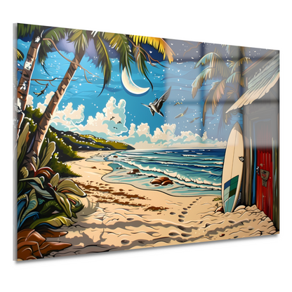 Nachtelijk strand met palmboom acrylglas