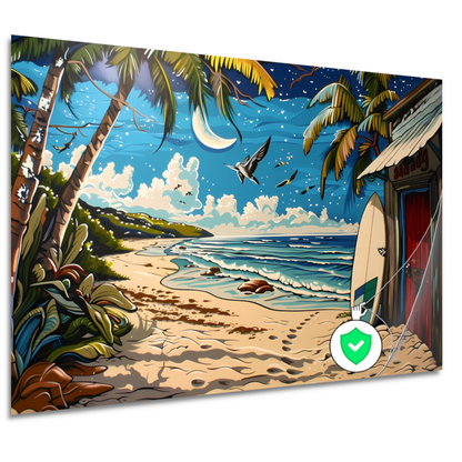 Nachtelijk strand met palmboom poster