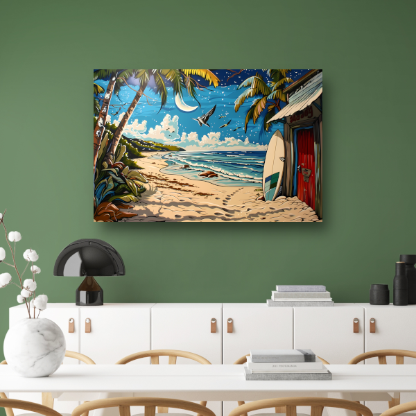 Nachtelijk strand met palmboom acrylglas