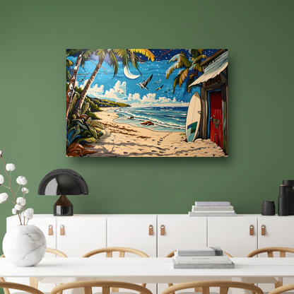 Nachtelijk strand met palmboom poster