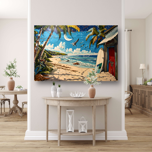 Nachtelijk strand met palmboom acrylglas