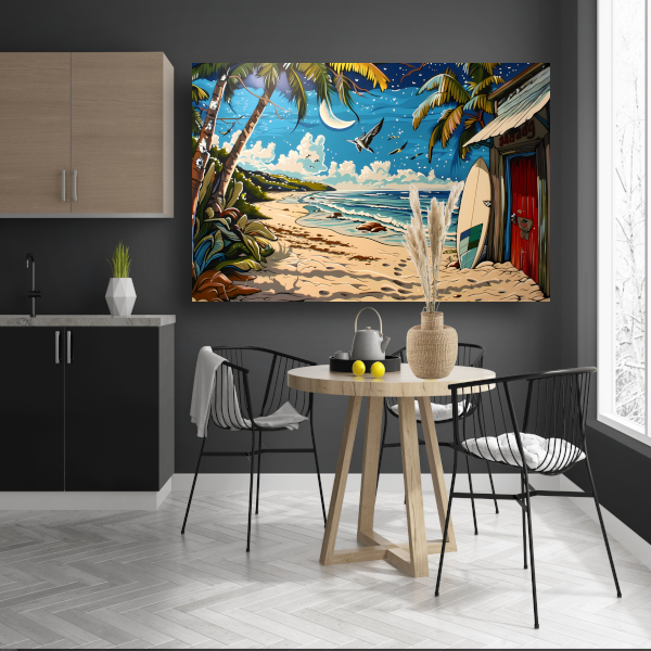 Nachtelijk strand met palmboom acrylglas