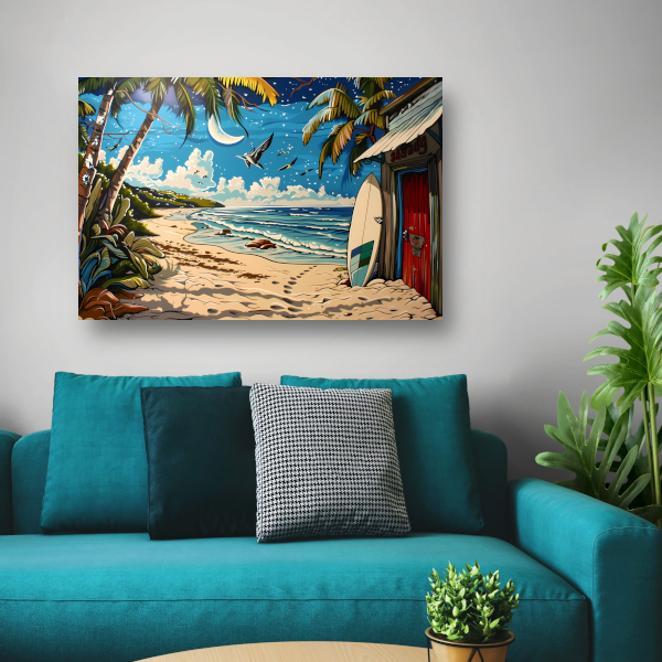 Nachtelijk strand met palmboom poster