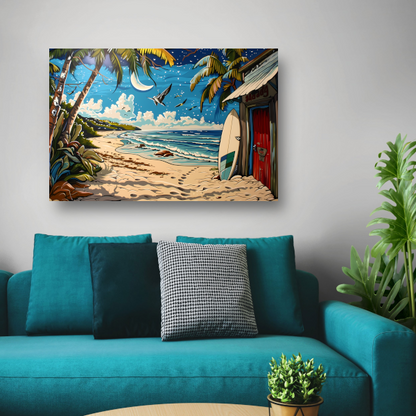 Nachtelijk strand met palmboom acrylglas