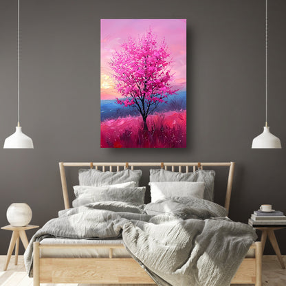 Kleurrijke Boom bij Expressieve Zonsondergang poster