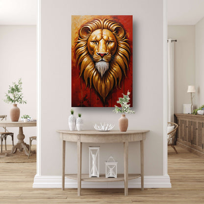 De Majestueuze Gouden Leeuw in Art Nouveau canvas