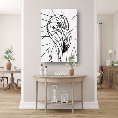 Zwart-witte abstracte vogel lijnkunst canvas met baklijst