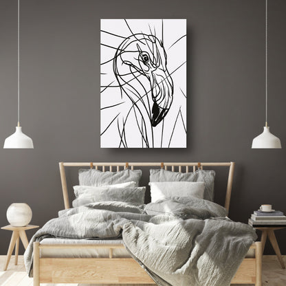 Zwart-witte abstracte vogel lijnkunst canvas met baklijst