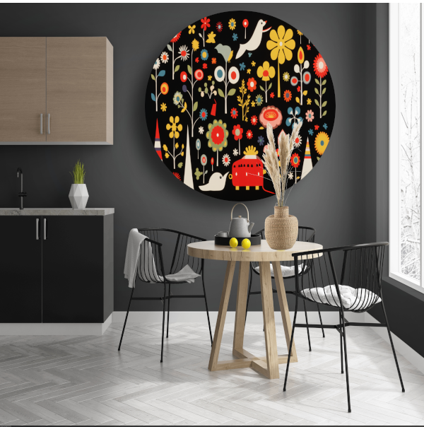 Minimalistische bloemencompositie aluminium muurcirkel