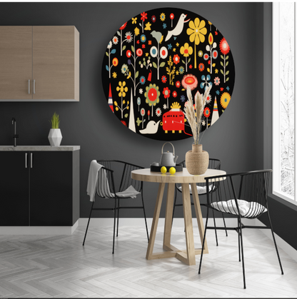 Minimalistische bloemencompositie aluminium muurcirkel