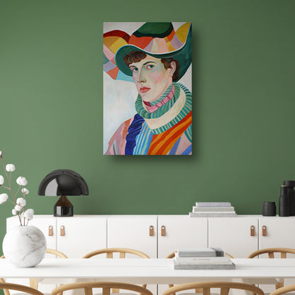 Surrealistisch portret met kleurrijke accessoires canvas met baklijst