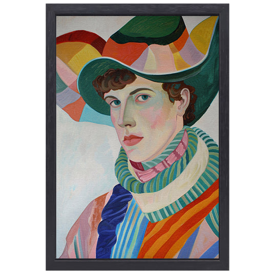 Surrealistisch portret met kleurrijke accessoires canvas met baklijst