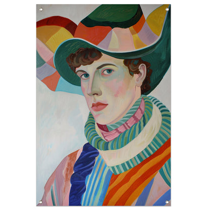 Surrealistisch portret met kleurrijke accessoires tuinposter
