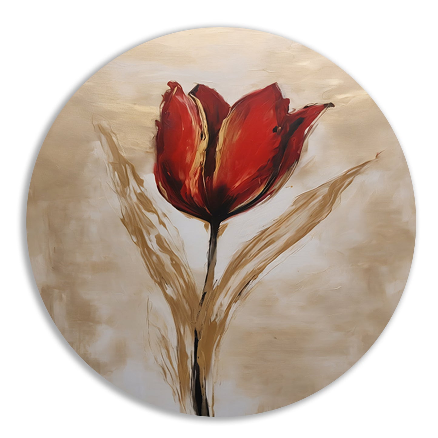 Abstracte gouden tulp op neutrale achtergrond aluminium muurcirkel