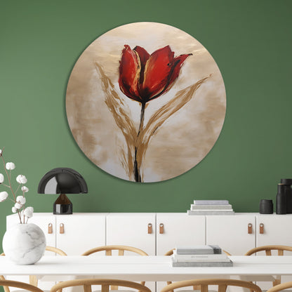 Abstracte gouden tulp op neutrale achtergrond aluminium muurcirkel