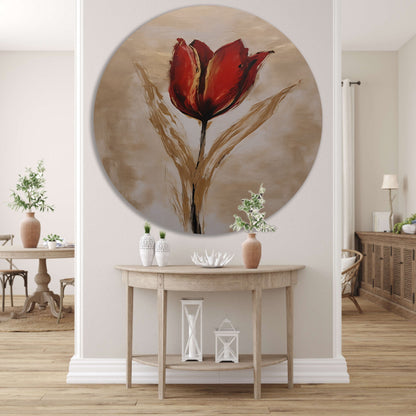 Abstracte gouden tulp op neutrale achtergrond aluminium muurcirkel