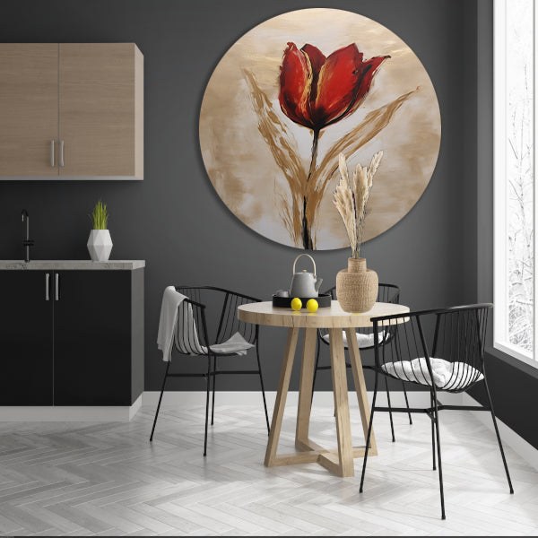 Abstracte gouden tulp op neutrale achtergrond aluminium muurcirkel