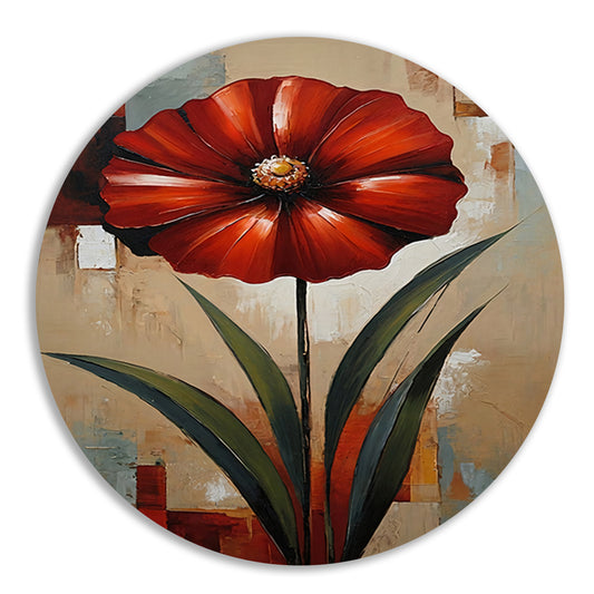 Groot Rood Bloem Canvas in Olieverf Stijl forex muurcirkel
