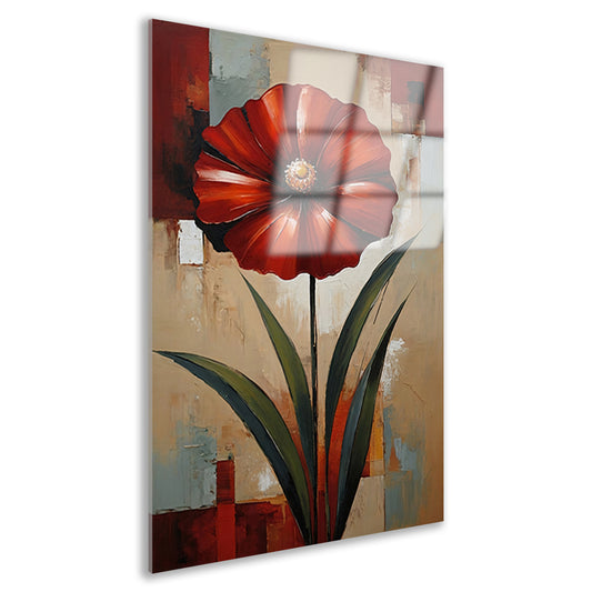 Groot Rood Bloem Canvas in Olieverf Stijl Acrylglas