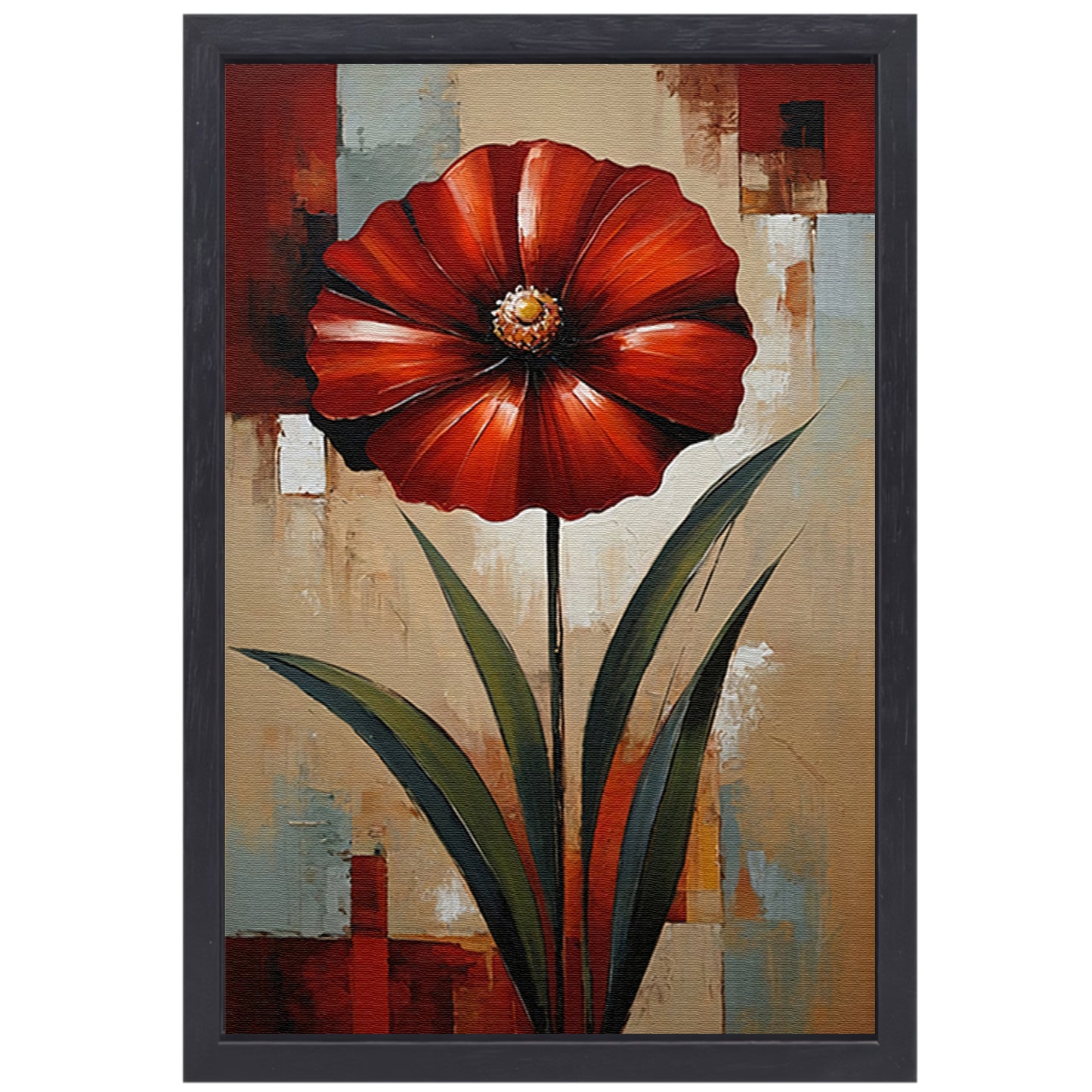 Groot Rood Bloem Canvas in Olieverf Stijl canvas met baklijst